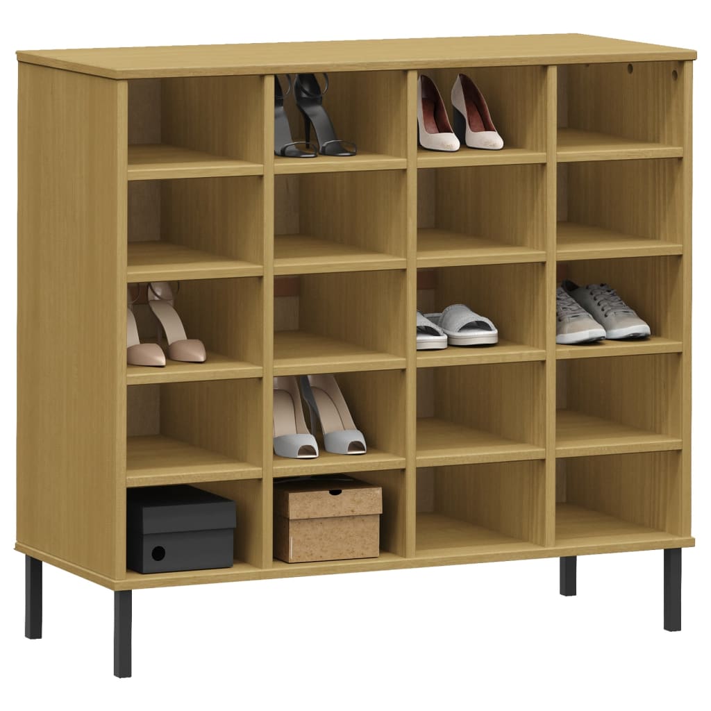 Scarpiera Gambe Metallo Marrone 95x35x86 cm Legno Massello OSLO