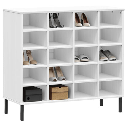Scarpiera Gambe Metallo Bianco 95x35x86 cm Legno Massello OSLO