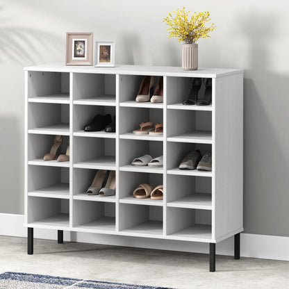Scarpiera Gambe Metallo Bianco 95x35x86 cm Legno Massello OSLO