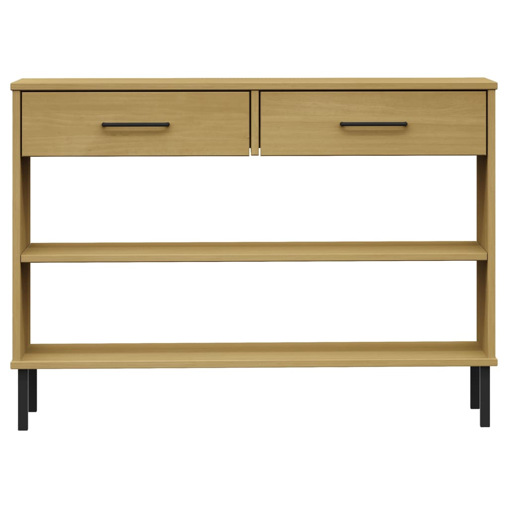 Mobile Consolle Gambe Metallo Marrone Legno Massello Pino OSLO