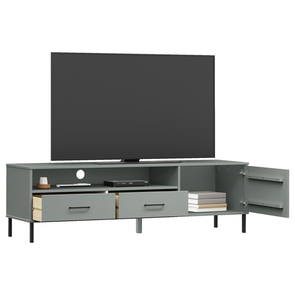 Mobile TV con Gambe Metallo Grigio Legno Massello di Pino OSLO