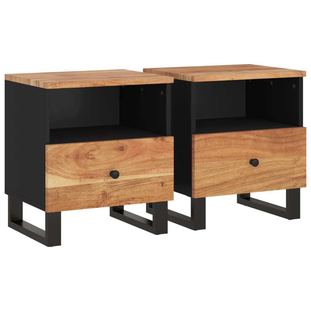Comodini 2pz in Legno Massello di Acacia e Legno Multistrato