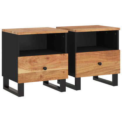 Comodini 2pz in Legno Massello di Acacia e Legno Multistrato