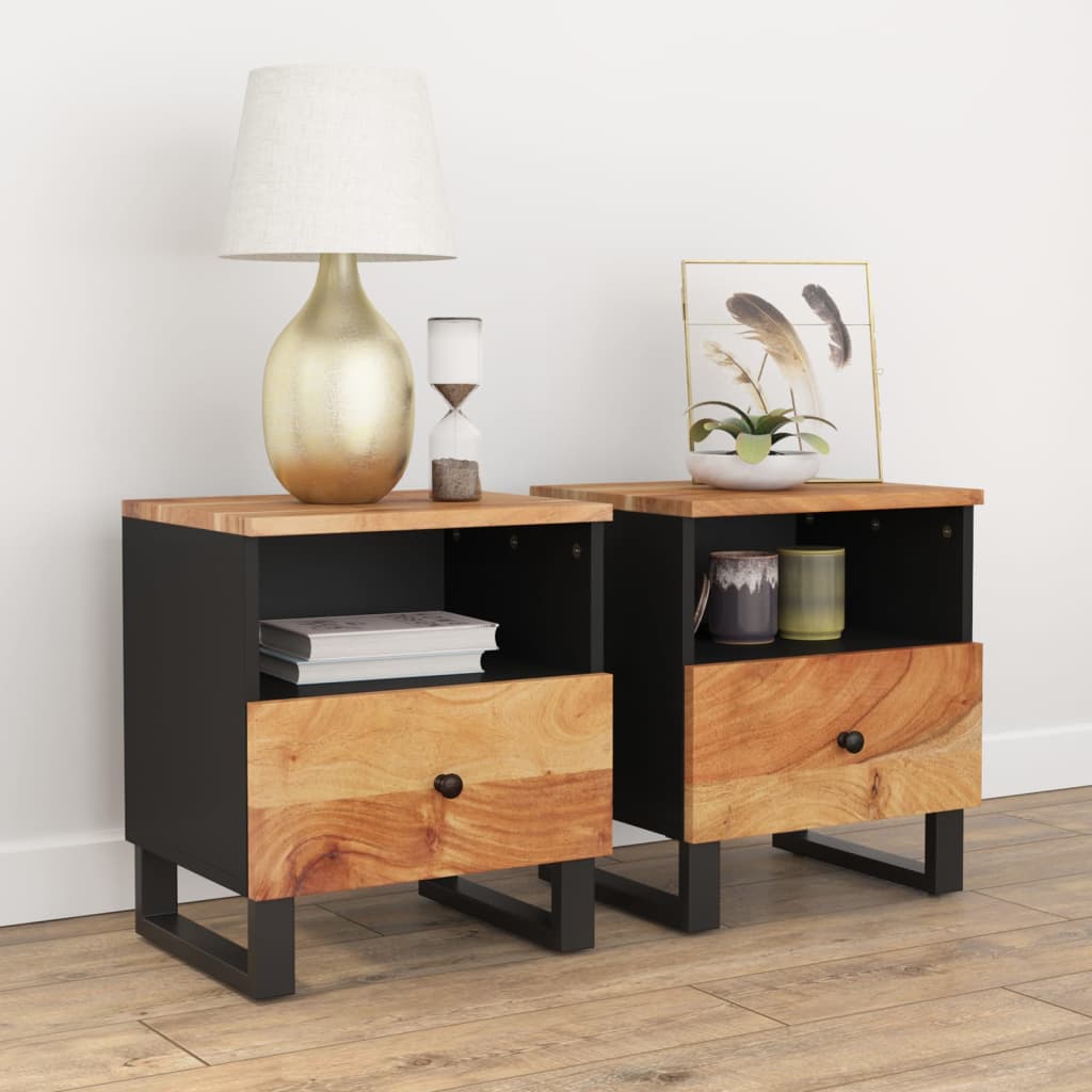 Comodini 2pz in Legno Massello di Acacia e Legno Multistrato
