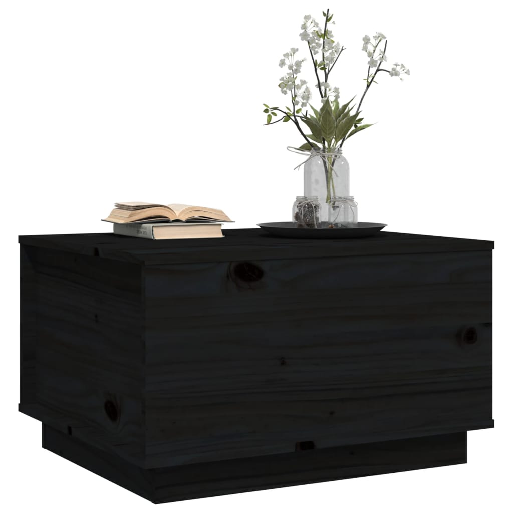 Tavolino da Salotto Nero 60x50x35 cm in Legno Massello di Pino