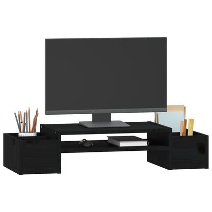 Supporto per Monitor Nero 70x27,5x15cm Legno Massello di Pino