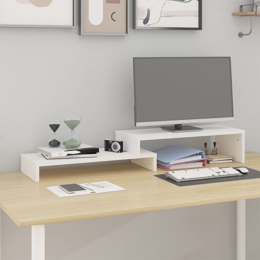 Supporto Monitor Bianco (52-101)x22x14 cm Legno Massello Pino
