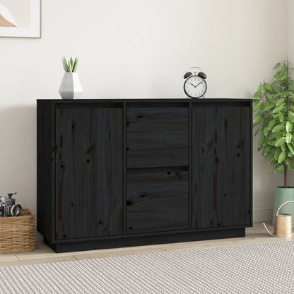 Credenza Nera 111x34x75 cm in Legno Massello di Pino