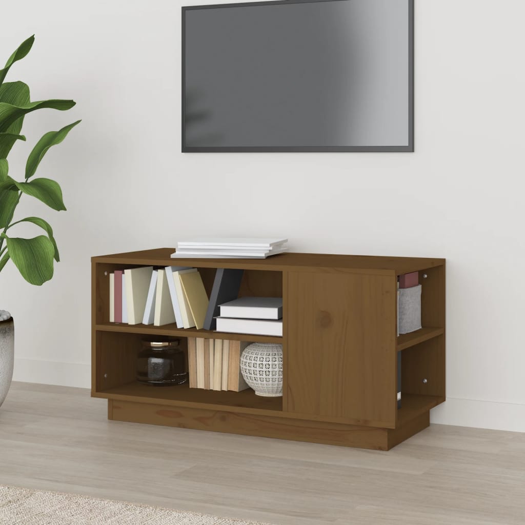 Mobile Porta TV ambra 80x35x40,5 cm in Legno Massello di Pino