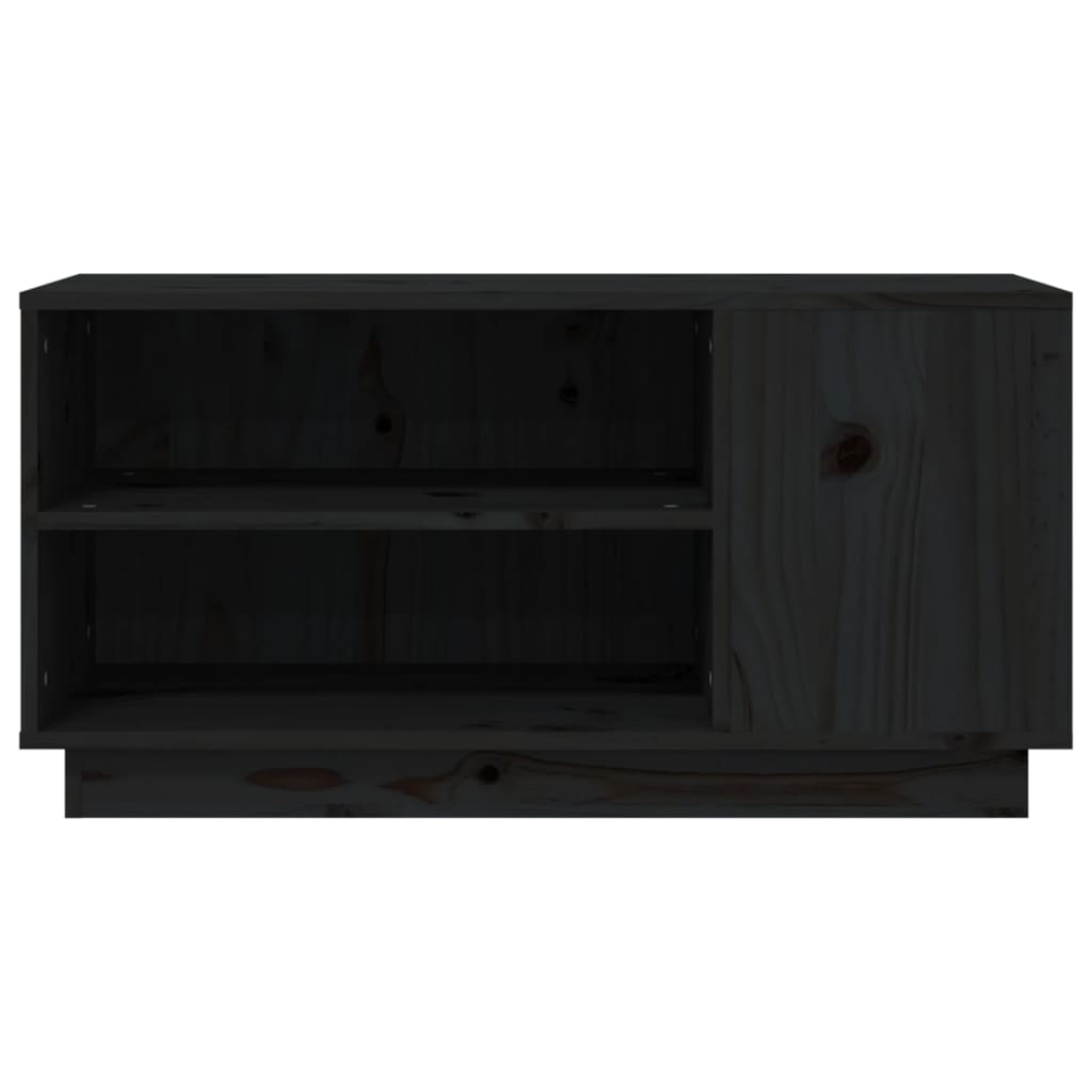 Mobile Porta TV Nera 80x35x40,5 cm in Legno Massello di Pino