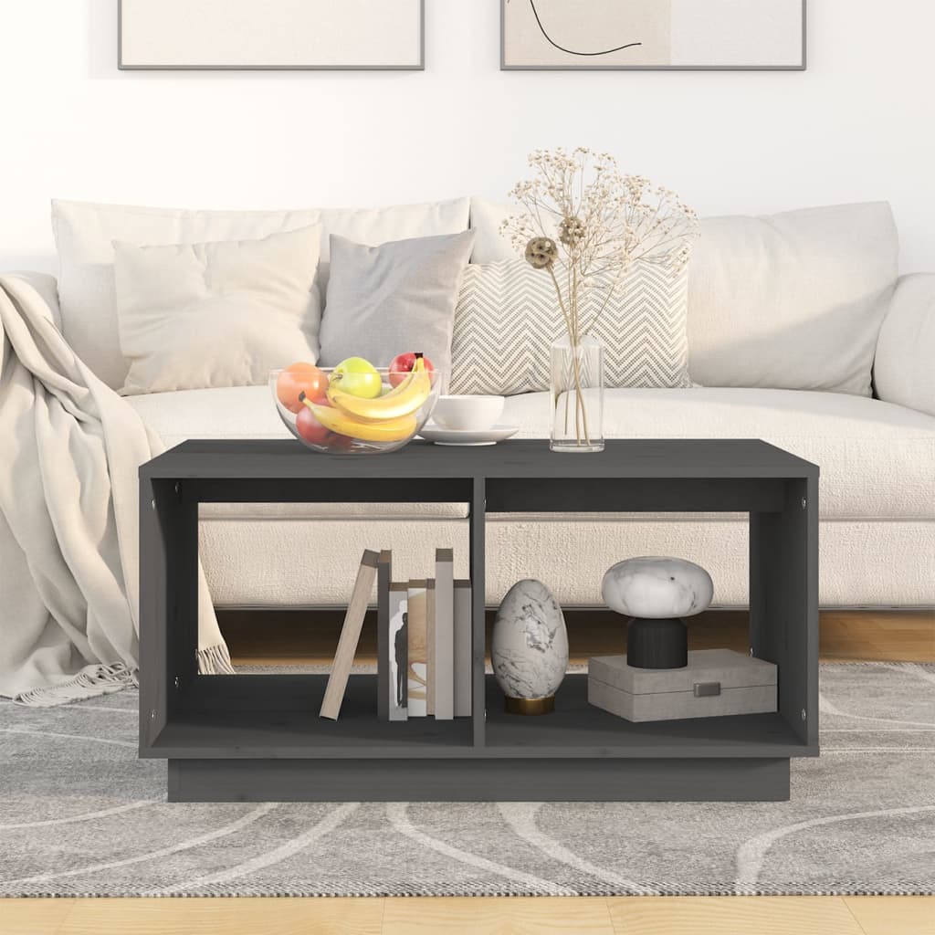 Tavolino da Salotto Grigio 80x50x40 cm Legno Massello di Pino