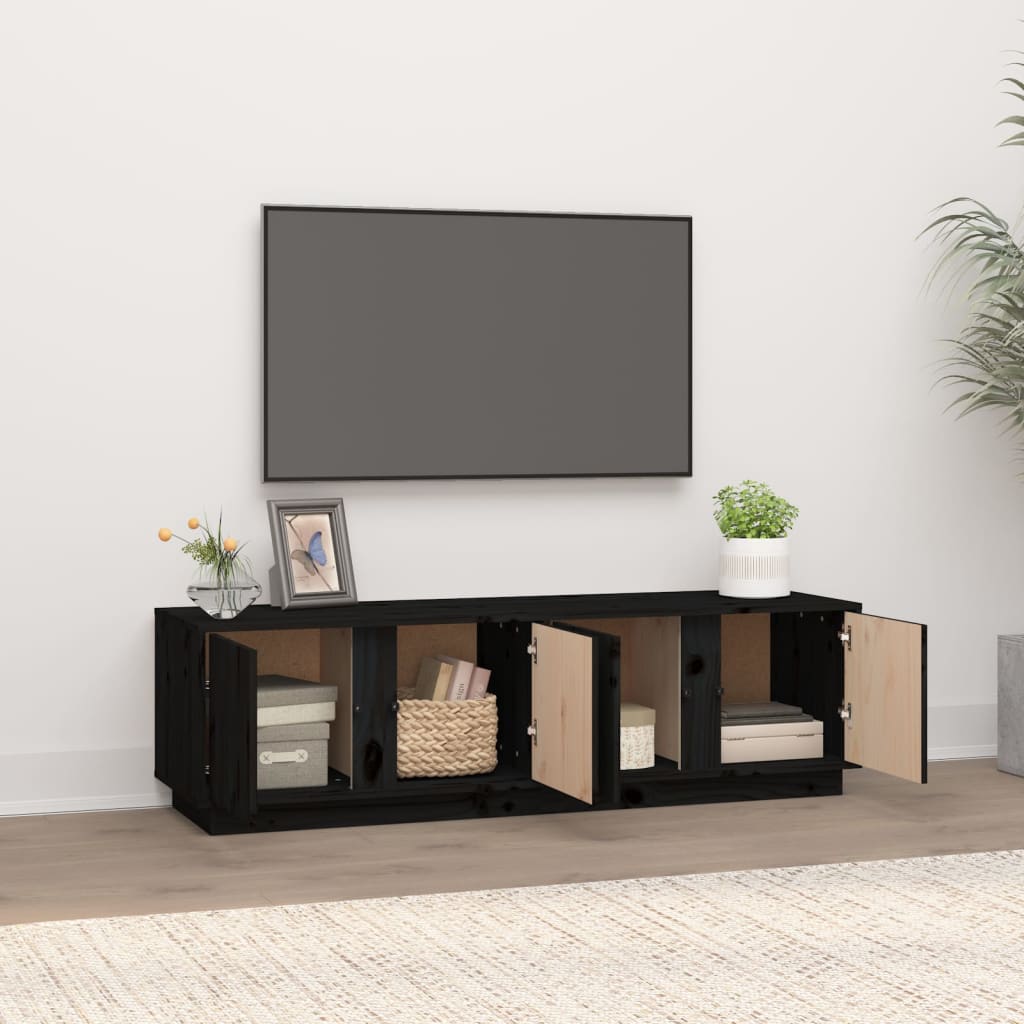 Mobile Porta TV Nero 140x40x40 cm in Legno Massello di Pino