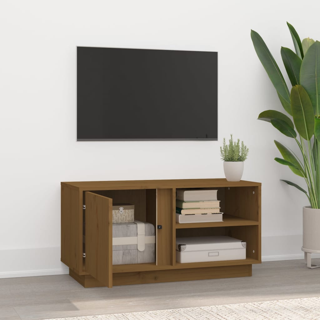 Mobile Porta TV ambra 80x35x40,5 cm in Legno Massello di Pino