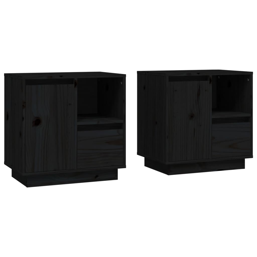 Comodini 2 pz Neri 50x34x50 cm in Legno Massello di Pino
