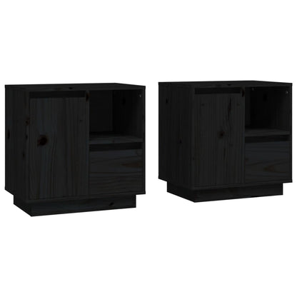 Comodini 2 pz Neri 50x34x50 cm in Legno Massello di Pino