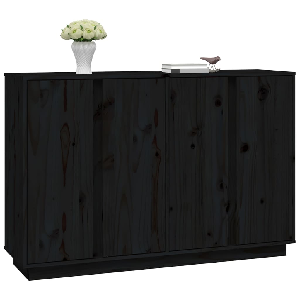 Credenza Nera 120x35x80 cm in Legno Massello di Pino