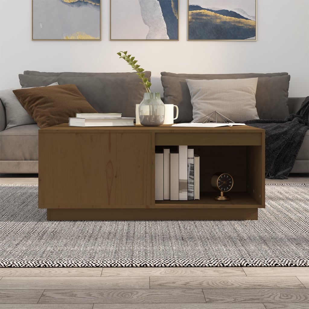 Tavolino da Salotto ambra 100x101x40,5cm Legno Massello di Pino