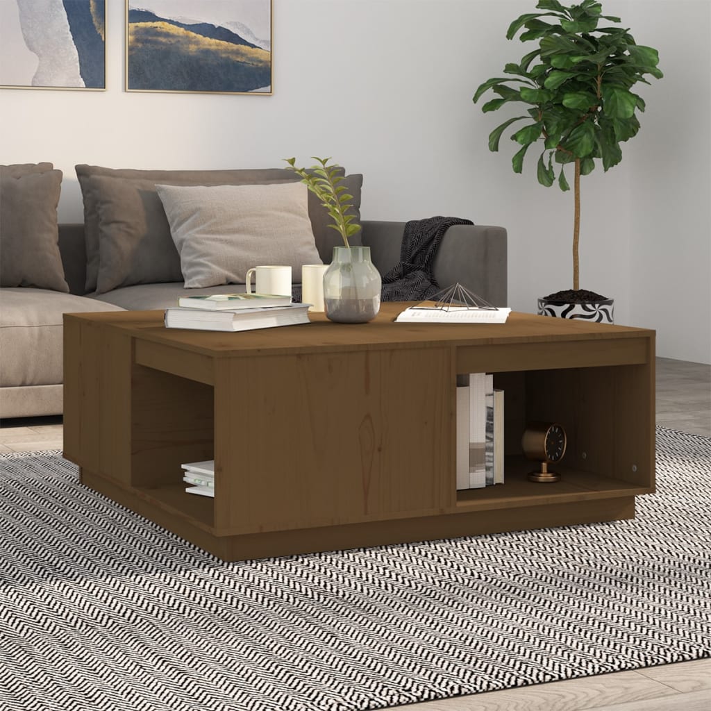 Tavolino da Salotto ambra 100x101x40,5cm Legno Massello di Pino