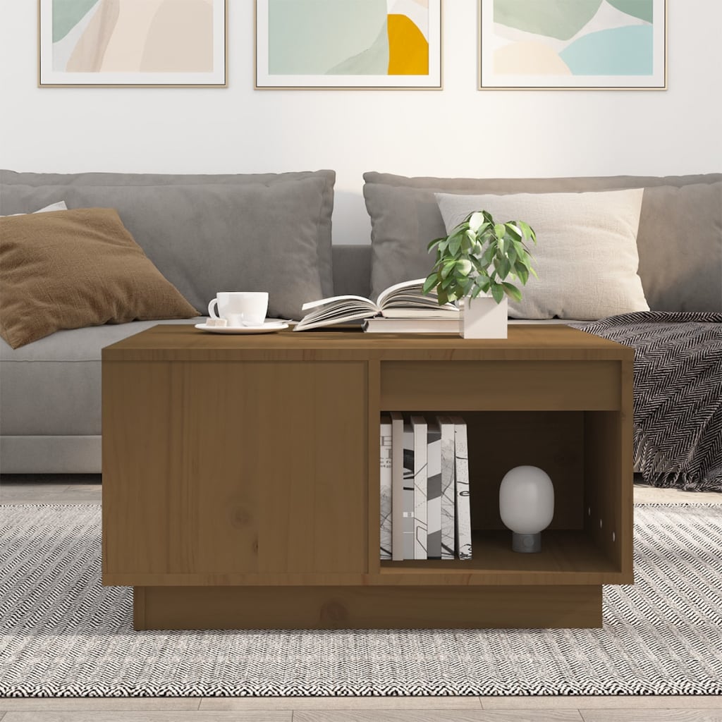Tavolino da Salotto ambra 60x61x32,5 cm Legno Massello di Pino