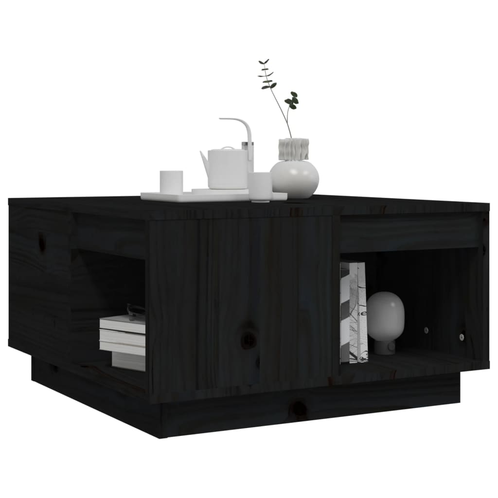 Tavolino da Salotto Nero 60x61x32,5 cm Legno Massello di Pino