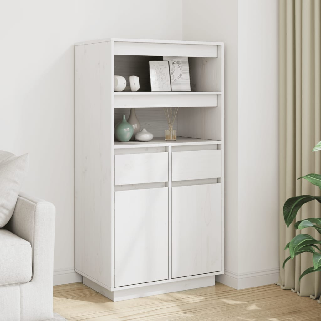 Credenza Bianca 60x40x116,5 cm in Legno Massello di Pino