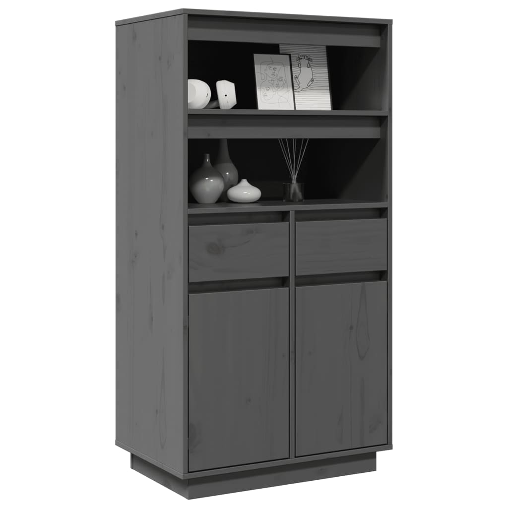 Credenza Grigia 60x40x116,5 cm in Legno Massello di Pino