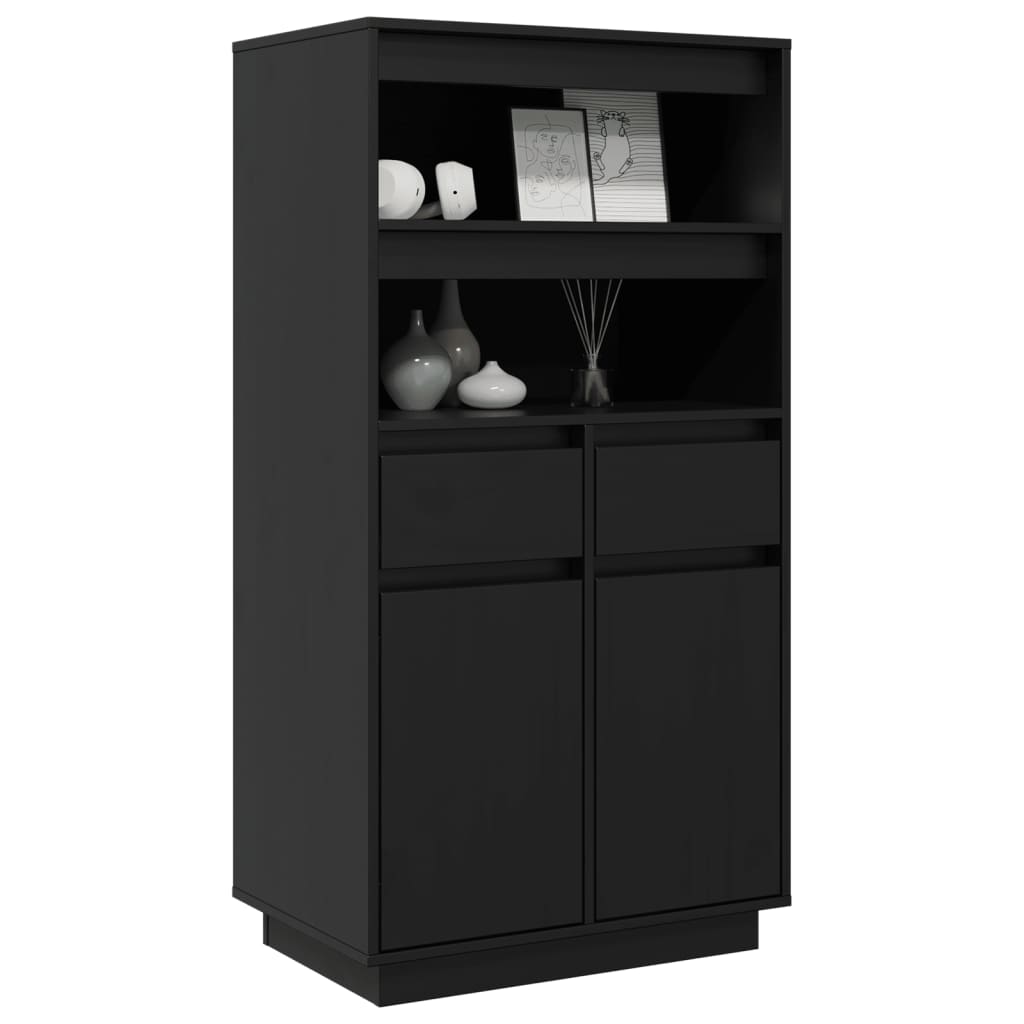 Credenza Nera 60x40x116,5 cm in Legno Massello di Pino