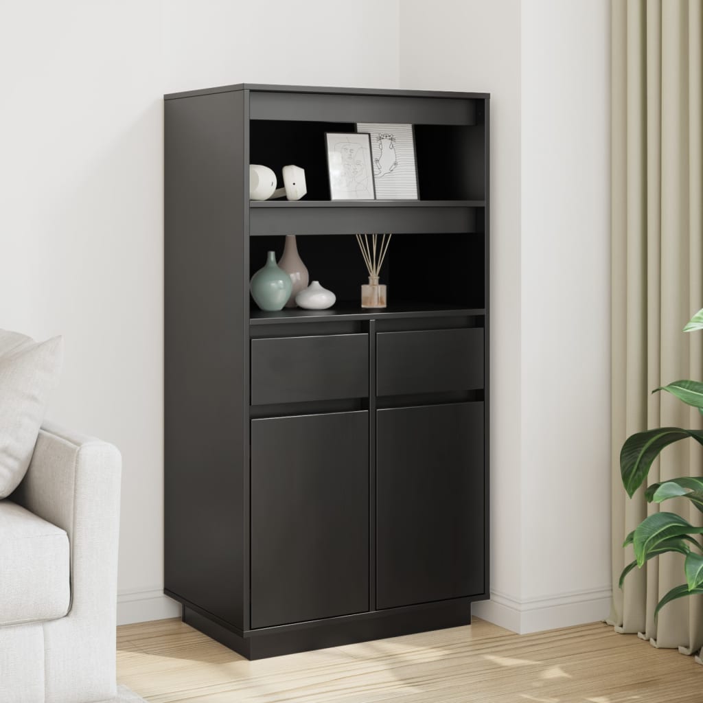 Credenza Nera 60x40x116,5 cm in Legno Massello di Pino