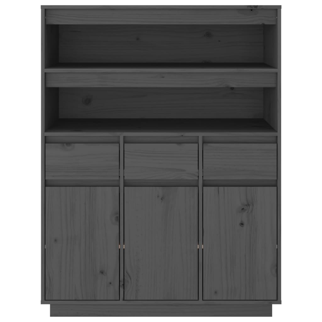 Credenza Grigia 89x40x116,5 cm in Legno Massello di Pino