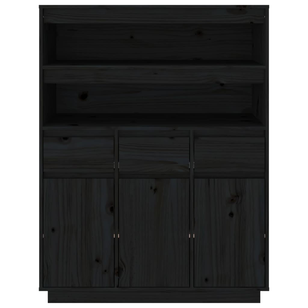 Credenza Nera 89x40x116,5 cm in Legno Massello di Pino