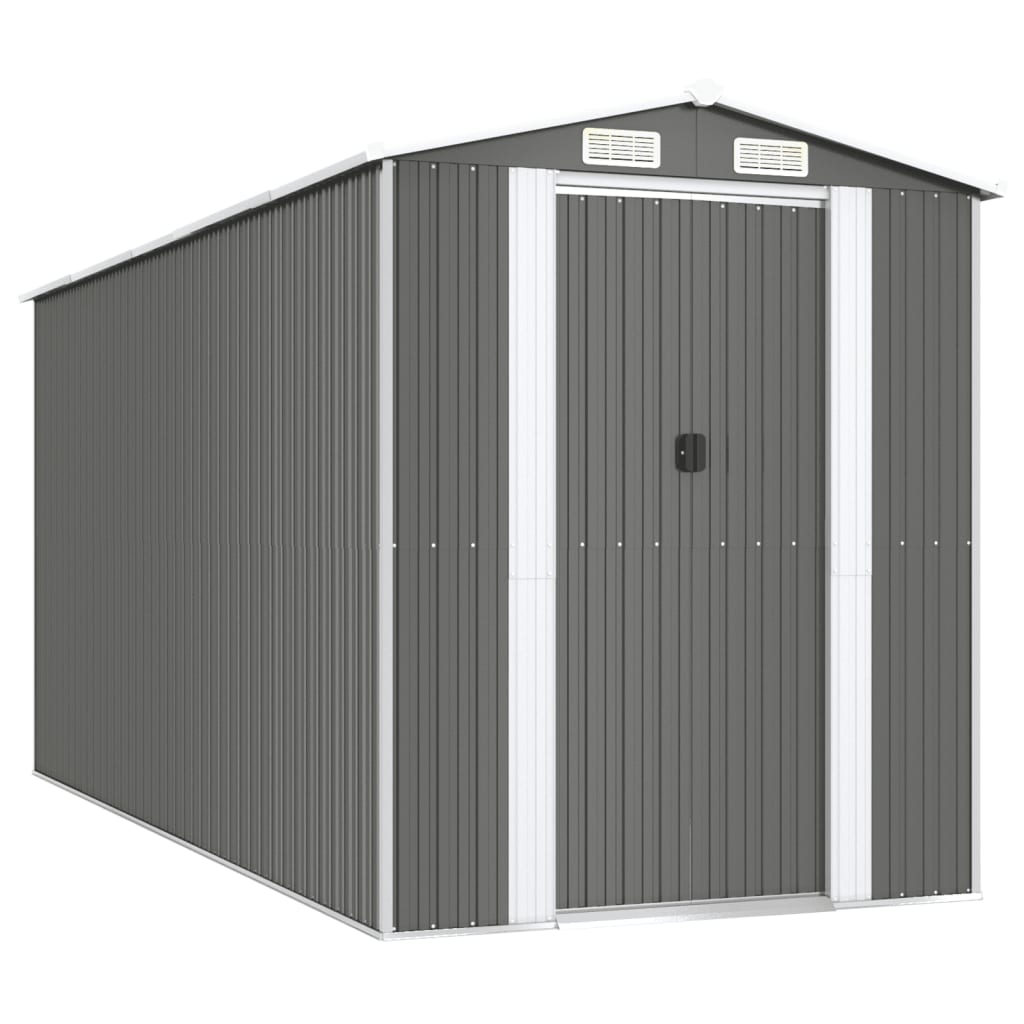 Capanno da Giardino Grigio Chiaro 192x440x223cm Acciaio Zincato