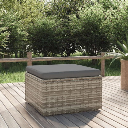 Poggiapiedi Giardino con Cuscino Grigio 55x55x30 cm Polyrattan