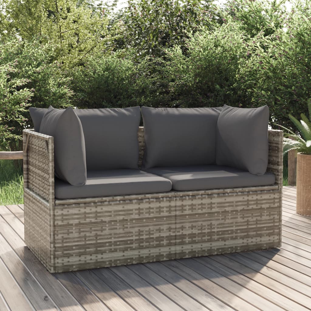 Divano da Giardino a 2 Posti con Cuscini in Polyrattan Grigio