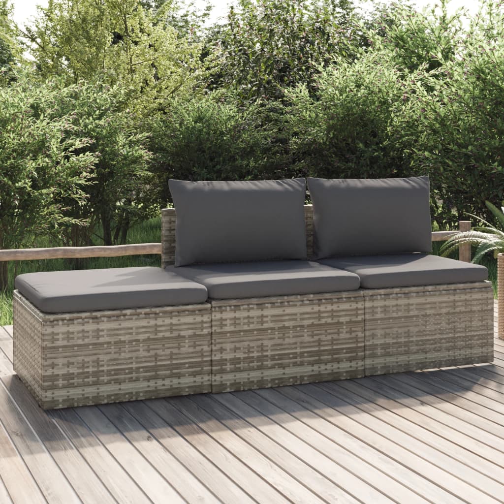 Set Divani da Giardino 3 pz con Cuscini in Polyrattan Grigio