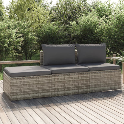 Set Divani da Giardino 3 pz con Cuscini in Polyrattan Grigio