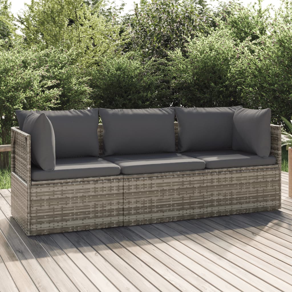 Set Divani da Giardino 3 pz con Cuscini in Polyrattan Grigio