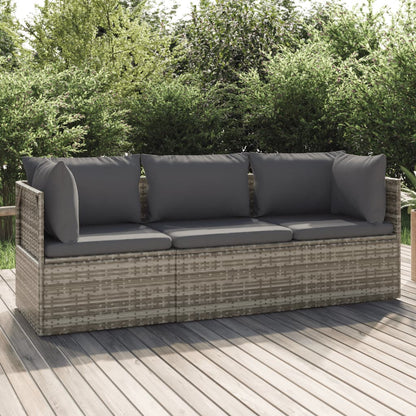 Set Divani da Giardino 3 pz con Cuscini in Polyrattan Grigio