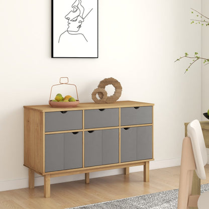Credenza OTTA Marrone e Grigio 114x43x73,5 cm in Legno di Pino