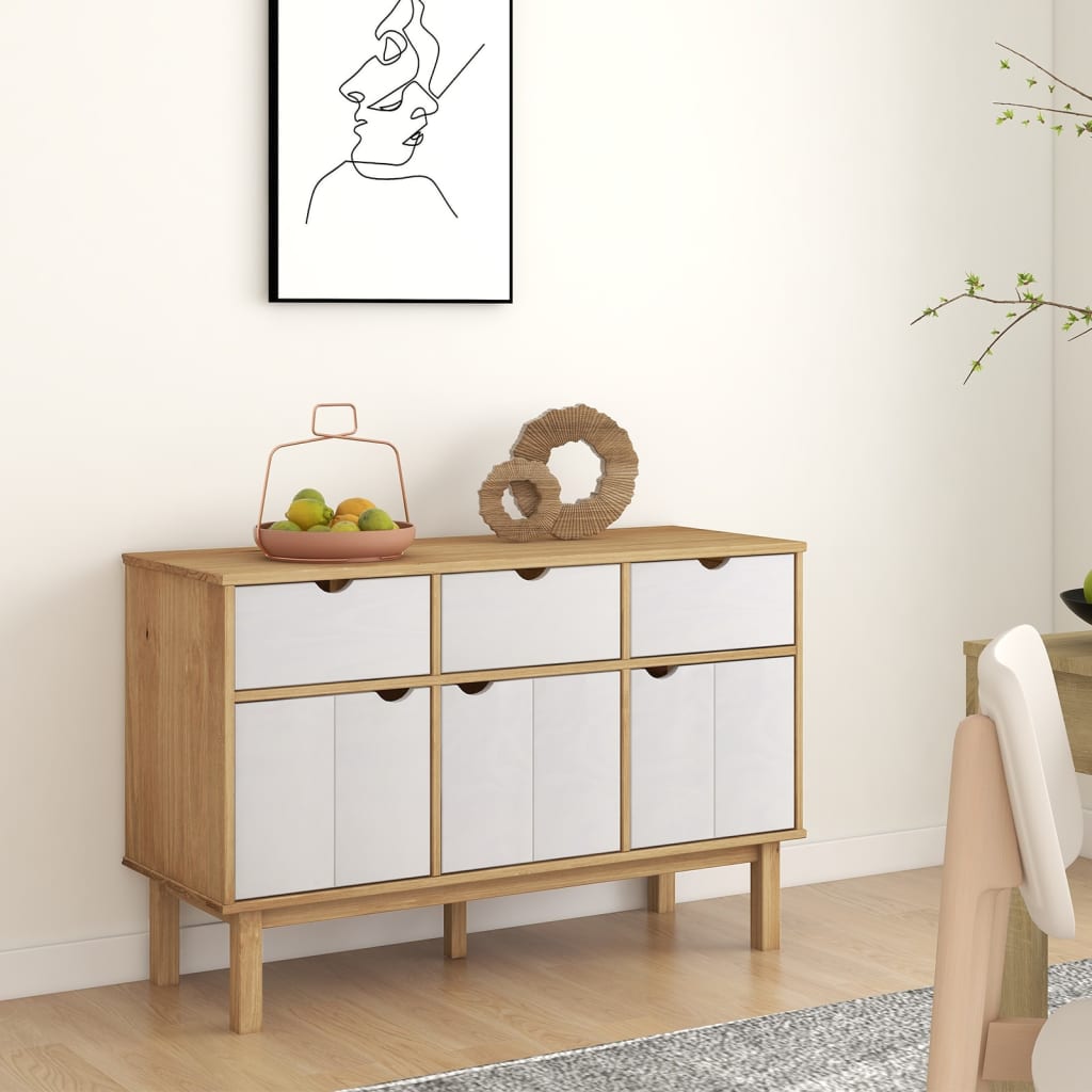 Credenza OTTA Marrone e Bianco 114x43x73,5 cm in Legno di Pino