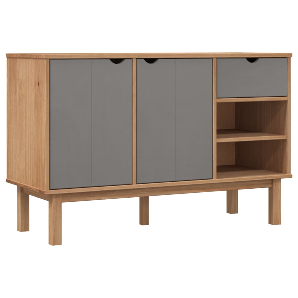Credenza OTTA Marrone e Grigio 114x43x73,5 cm in Legno di Pino
