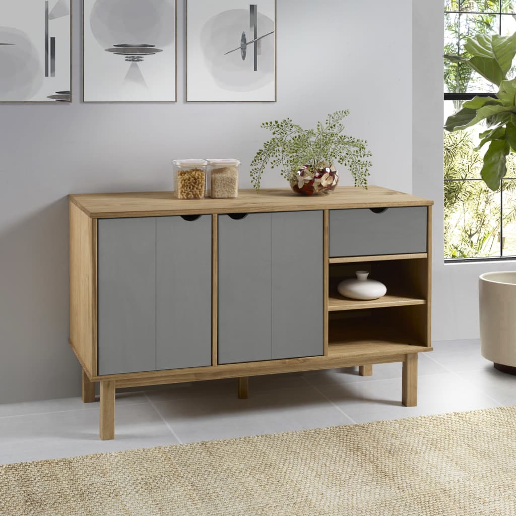 Credenza OTTA Marrone e Grigio 114x43x73,5 cm in Legno di Pino