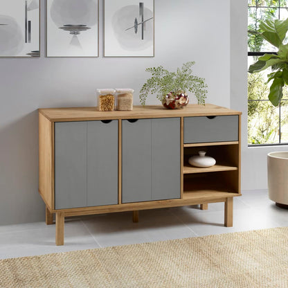 Credenza OTTA Marrone e Grigio 114x43x73,5 cm in Legno di Pino