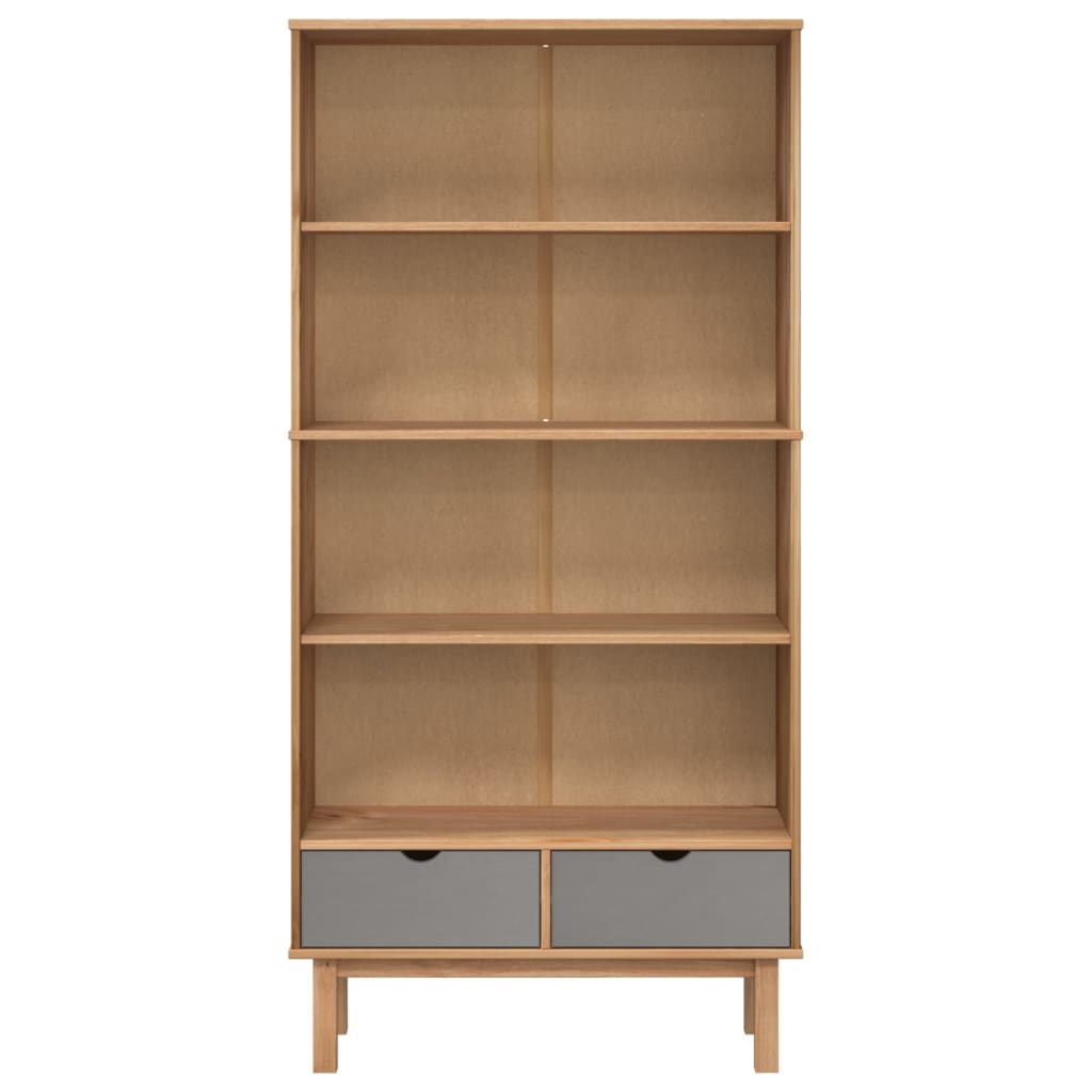 Libreria OTTA con 2 Cassetti Marrone e Grigio in Legno di Pino