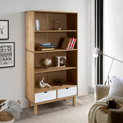 Libreria OTTA con 2 Cassetti Marrone e Bianco in Legno di Pino