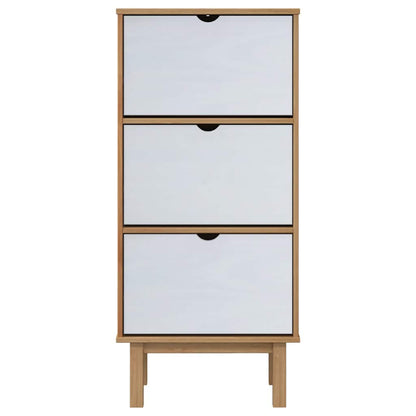 Scarpiera OTTA con 3 Cassetti Marrone e Bianco in Legno di Pino