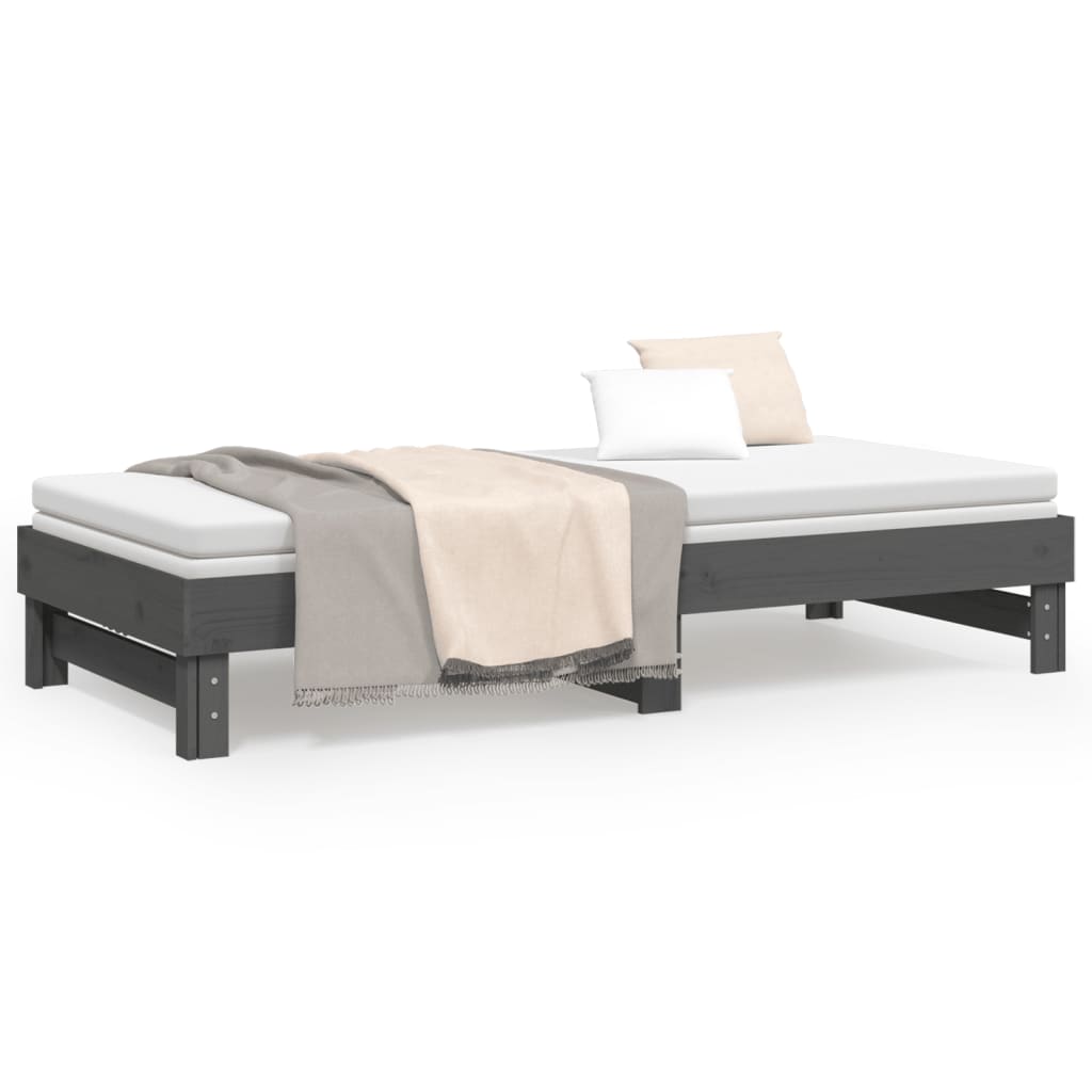 Dormeuse Estraibile Grigia 2x(90x200) cm Legno Massello di Pino