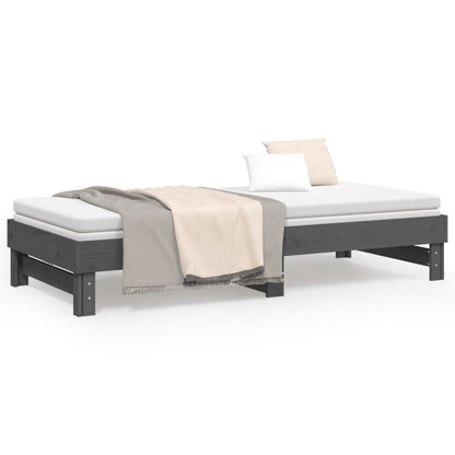Dormeuse Estraibile Grigia 2x(90x200) cm Legno Massello di Pino