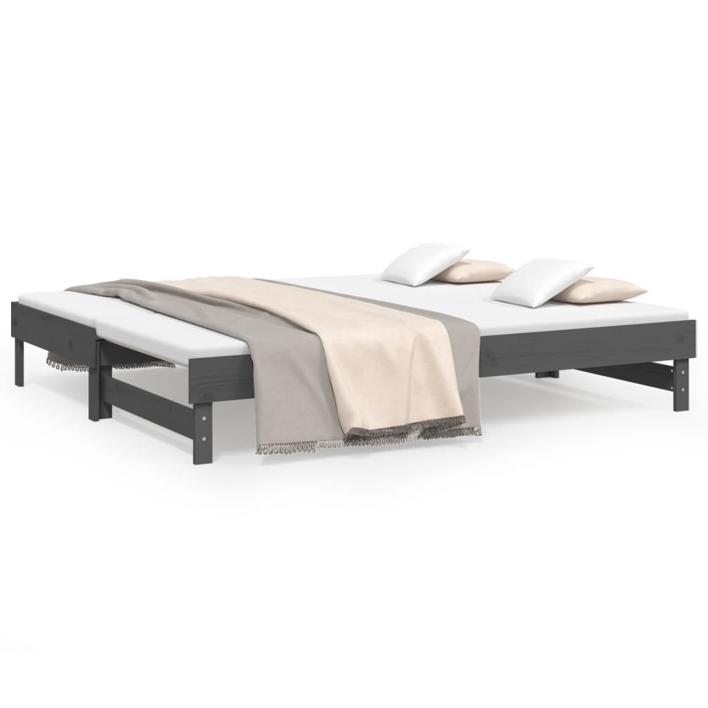 Dormeuse Estraibile Grigia 2x(80x200) cm Legno Massello di Pino