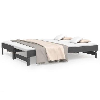 Dormeuse Estraibile Grigia 2x(80x200) cm Legno Massello di Pino