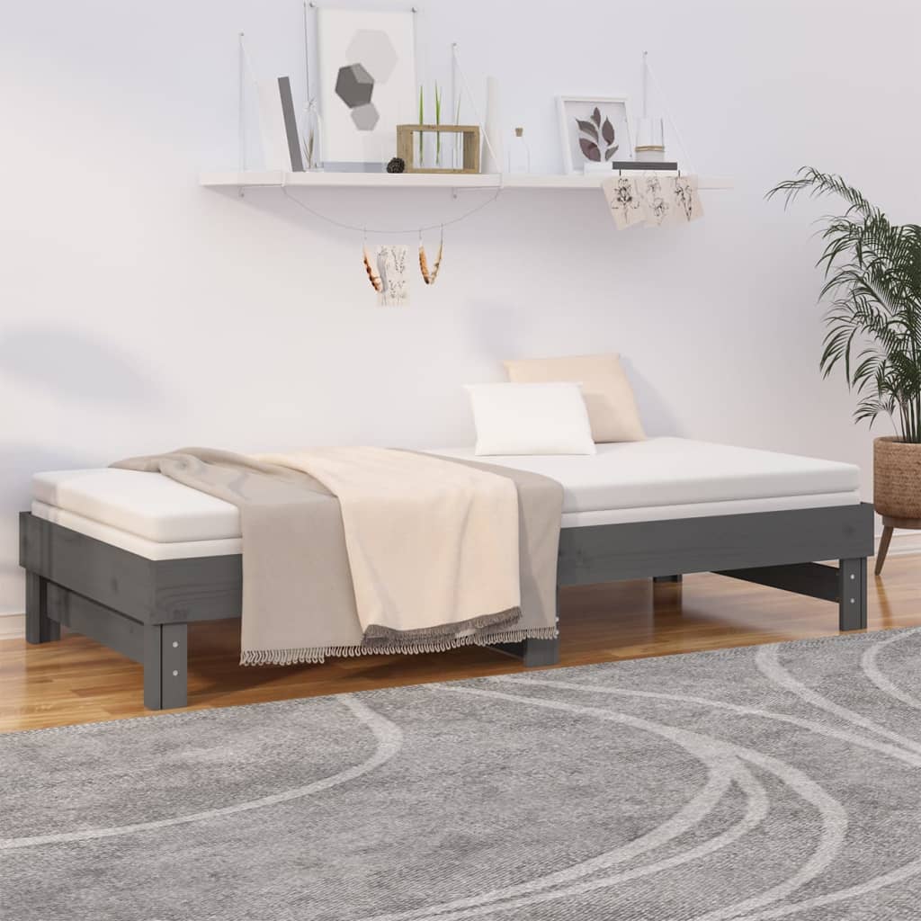 Dormeuse Estraibile Grigia 2x(80x200) cm Legno Massello di Pino